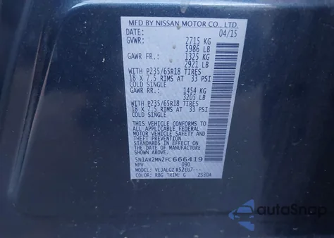 2015 Nissan Pathfinder Sl from USA, damaged, VIN 5N1AR2MN2FC666419